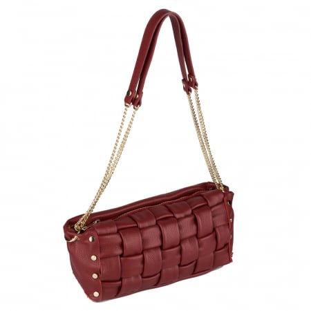 Geantă Debra, piele naturala bordo, lant metalic auriu 8181 [0]