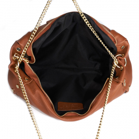 Geantă Debra, piele naturala coniac, lant metalic auriu 8181 [3]