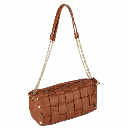 Genți Office - Geantă Debra, piele naturala coniac, lant metalic auriu 8181