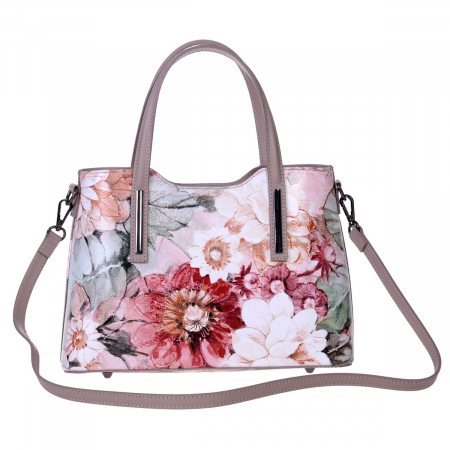 Geanta multicolora, cu elemente florale și baretă roz 8046 [2]