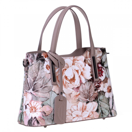 Genți Casual - Geanta multicolora, cu elemente florale și baretă roz 8046