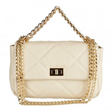 Geantă Rayssa, piele naturala matlasata crem, bareta metalica aurie, 8182 [1]