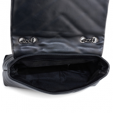 Geantă Kassya, piele naturala matlasata neagra, bareta lant argintiu antic, 8189 [3]