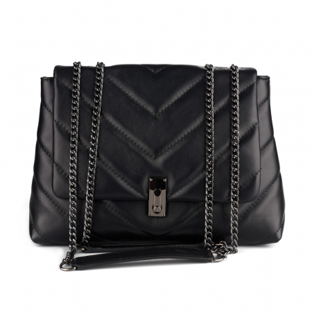 Geantă Kassya, piele naturala matlasata neagra, bareta lant argintiu antic, 8189 [1]