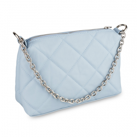 Genți Mici - Geantă Elys, piele naturala matlasata bleo, bareta metalica argintie, 8180