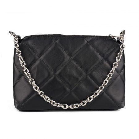 Geantă Elys, piele naturala matlasata neagra, bareta metalica argintie, 8180 [1]