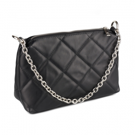 Genți Moderne - Geantă Elys, piele naturala matlasata neagra, bareta metalica argintie, 8180