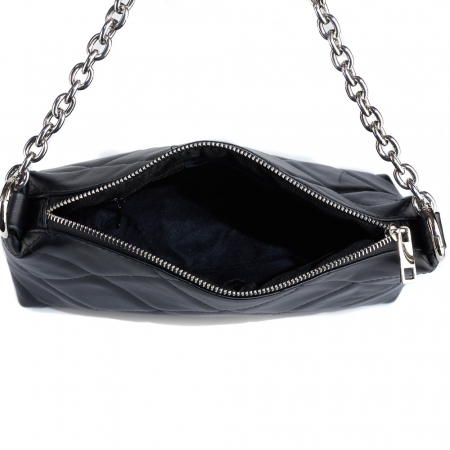Geantă Elys, piele naturala matlasata neagra, bareta metalica argintie, 8180 [3]