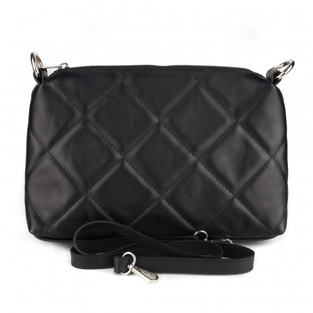 Geantă Elys, piele naturala matlasata neagra, bareta metalica argintie, 8180 [2]