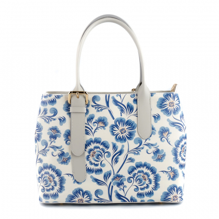 Geanta Marysa, piele naturala gri deschis cu elemente florale 8151 [1]