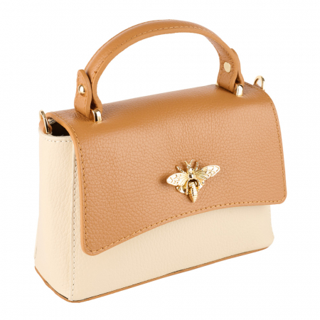 Genți de Mână - Geanta Irene,din piele naturala bicolora(crem+coniac) 8212