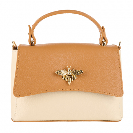 Geanta Irene,din piele naturala bicolora(crem+coniac) 8212 [1]