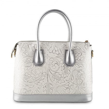 Geanta Jade, argintie din piele naturala cu elemente florale 8123 [1]