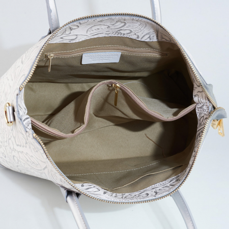 Geanta Jade, argintie din piele naturala cu elemente florale 8123 [4]