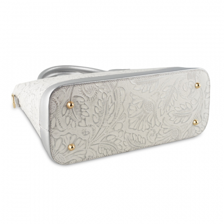 Geanta Jade, argintie din piele naturala cu elemente florale 8123 [3]