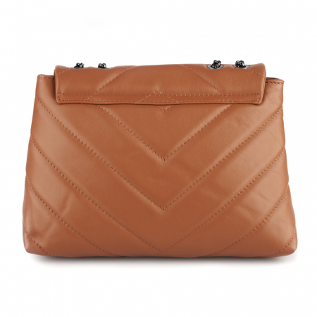 Geantă Kassya, piele naturala matlasata coniac, bareta lant argintiu antic, 8189 [2]