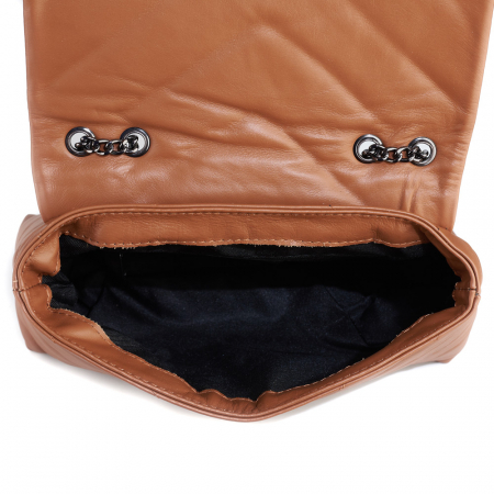 Geantă Kassya, piele naturala matlasata coniac, bareta lant argintiu antic, 8189 [3]