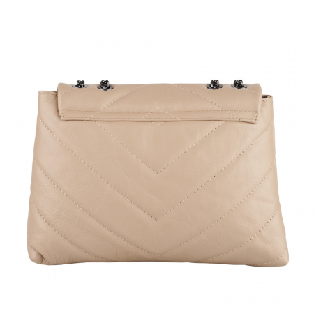 Geantă Kassya, piele naturala matlasata crem, bareta lant argintiu antic, 8189 [2]