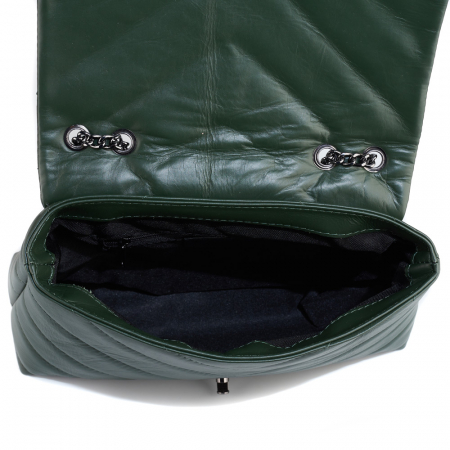 Geantă Kassya, piele naturala matlasata verde, bareta lant argintiu antic, 8189 [3]