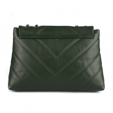 Geantă Kassya, piele naturala matlasata verde, bareta lant argintiu antic, 8189 [2]