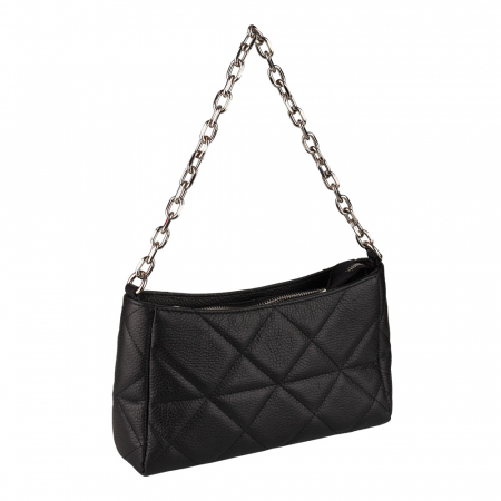 Genți Moderne - Geantă Kirra, piele naturala neagra, bareta metalica, 8202