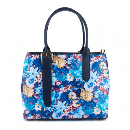Geanta Sabyne, piele naturala bleumarin cu elemente florale 8153 [1]