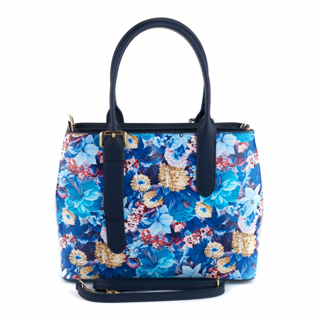 Geanta Sabyne, piele naturala bleumarin cu elemente florale 8153 [2]