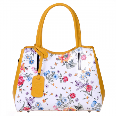 Geanta multicolora, pereti laterali coniac medie cu elemente florale 8041 [1]