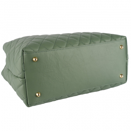 Geantă piele naturală verde menta cu aspect matlasat 8001 [4]