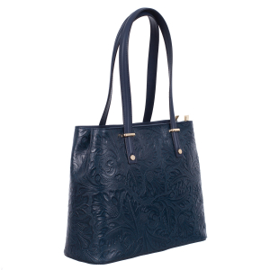 Genți Casual - Geanta bleumarin medie cu elemente florale 8036