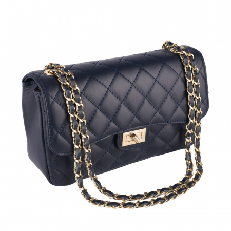 Geantă Patricia, crossbody piele bleumarin cu aspect matlasat 8002