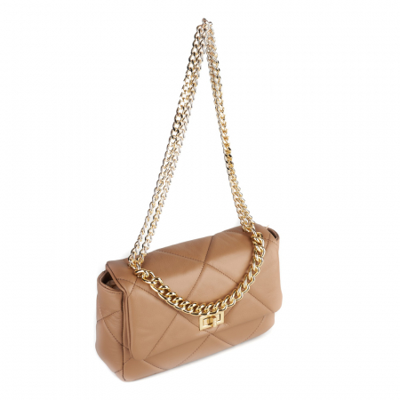 Genți Moderne - Geantă Rayssa, piele naturala matlasata taupe, bareta metalica aurie, 8182