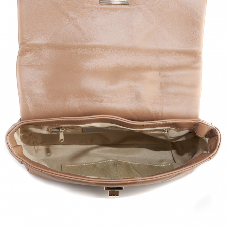 Geantă Rayssa, piele naturala matlasata taupe, bareta metalica aurie, 8182 [3]