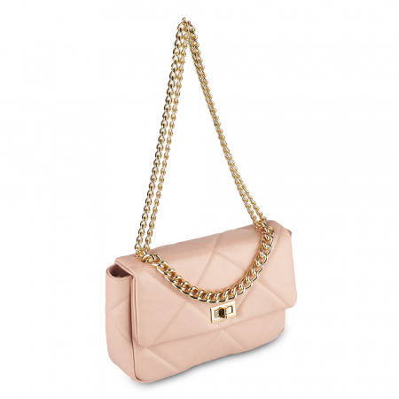 Genți Mici - Geantă Rayssa, piele naturala matlasata roz, bareta metalica aurie, 8182