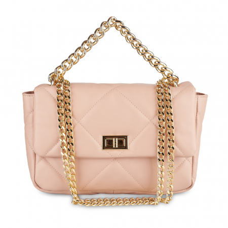 Geantă Rayssa, piele naturala matlasata roz, bareta metalica aurie, 8182 [1]