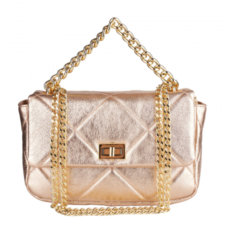 Geantă Rayssa, piele naturala matlasata roz metalic, bareta metalica aurie, 8182 [1]