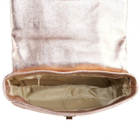 Geantă Rayssa, piele naturala matlasata roz metalic, bareta metalica aurie, 8182 [3]