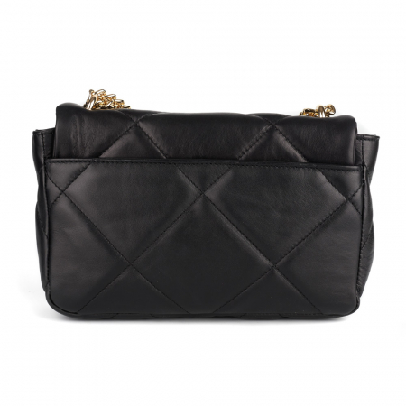 Geantă Rayssa, piele naturala matlasata neagra, bareta metalica aurie, 8182 [2]