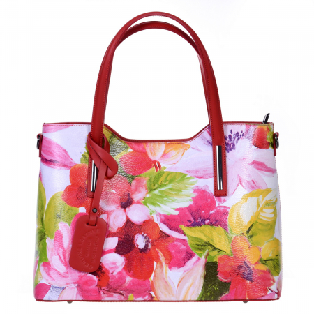 Geanta multicolora cu elemente florale roșii 8039 [1]