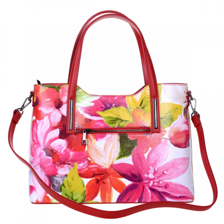 Geanta multicolora cu elemente florale roșii 8039 [2]