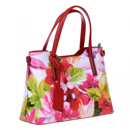 Genți Casual - Geanta multicolora cu elemente florale roșii 8039