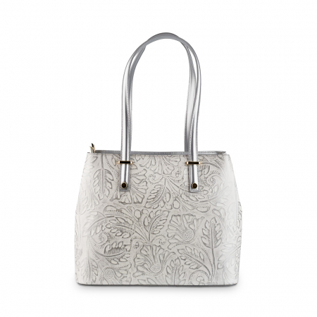Geanta argintie mare cu elemente florale 8036 [1]