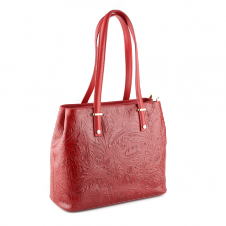 Genți Casual - Geanta Zaira, rosu inchis cu elemente florale 8036