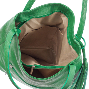 Geantă verde din piele naturală cu barete duble și accesoriu din piele - 8026 [3]