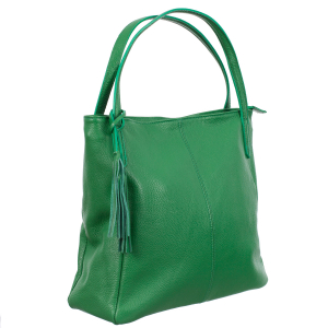 Geantă verde din piele naturală cu barete duble și accesoriu din piele - 8026 [0]