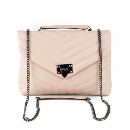 Geantă Anais, piele naturala roz, bareta metalica, 8105 [1]