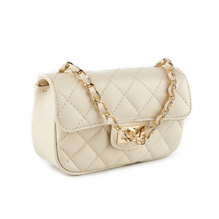 Genți Mici - Geantă Bianca, crossbody piele crem cu aspect matlasat - monocompartimentată 8003