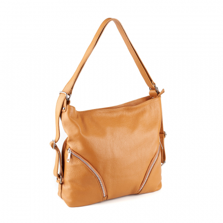 Genți Shopping - Geantă Brianna, tip rucsac coniac din piele naturală moale 8119