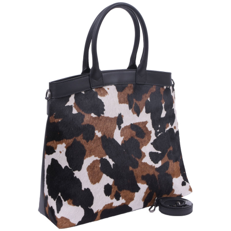 Genți de Mână - Geantă Camouflage, piele naturala, maro si negru, 8083