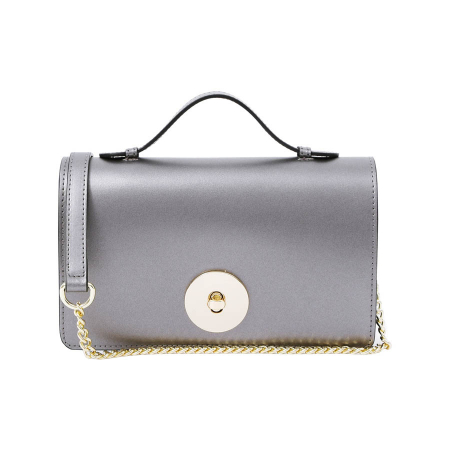 Geantă Clariss, piele naturala argintiu sidefat, bareta metalica, 8059 [1]